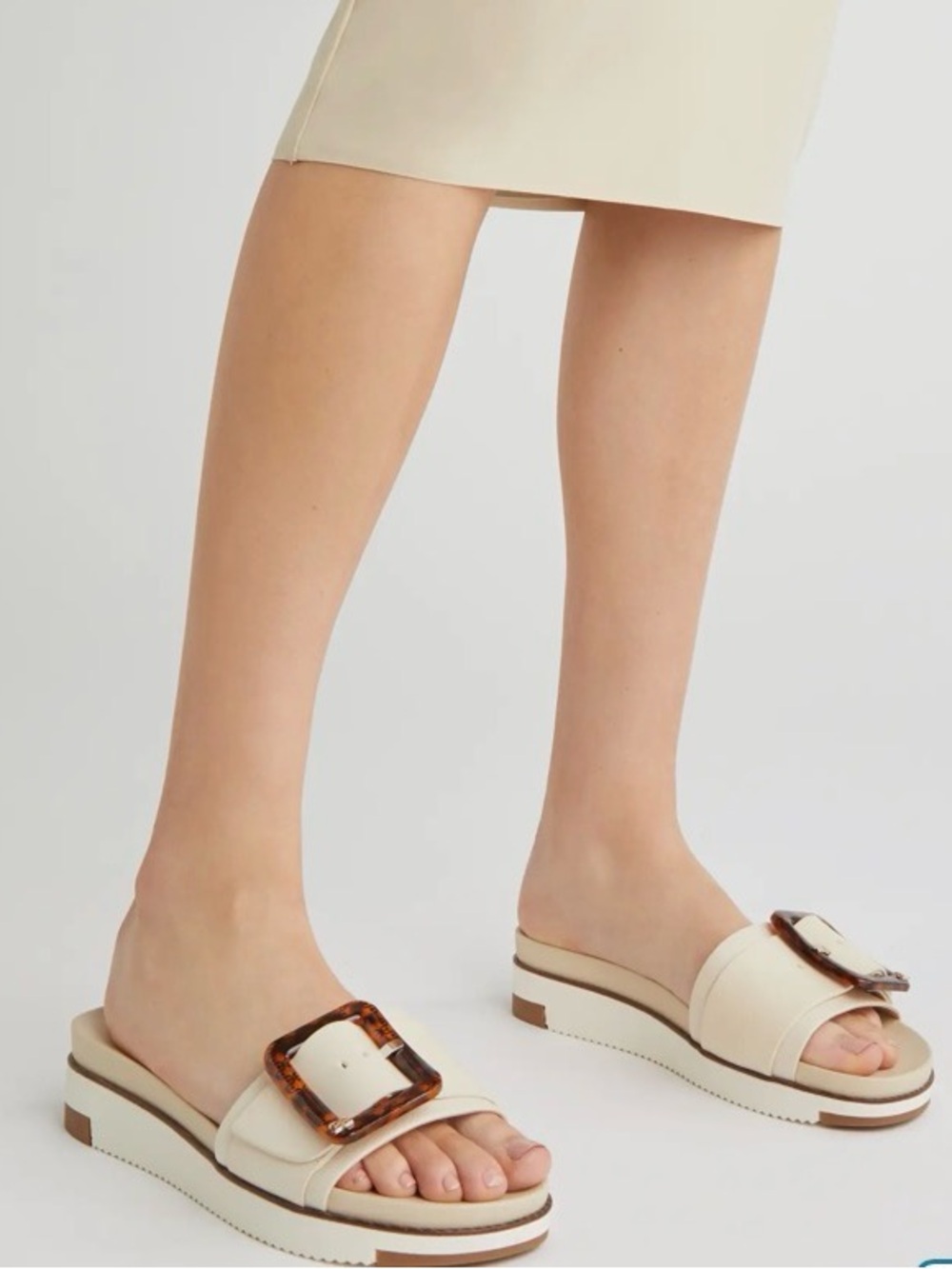Sam Edelman Cream Slide Sandals with Tortoiseshell Accent Buckle - Picture 7 of 10